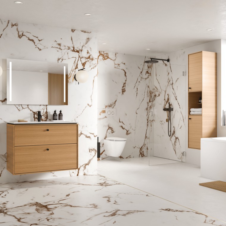 Ifö Sense Art badrumsmöbler, Ifö Spira Art vägghängd toalett och Ifö Caribia badkar Ifö Sense Art badrumsmöbler, Ifö Spira Art vägghängd toalett och Ifö Caribia badkar