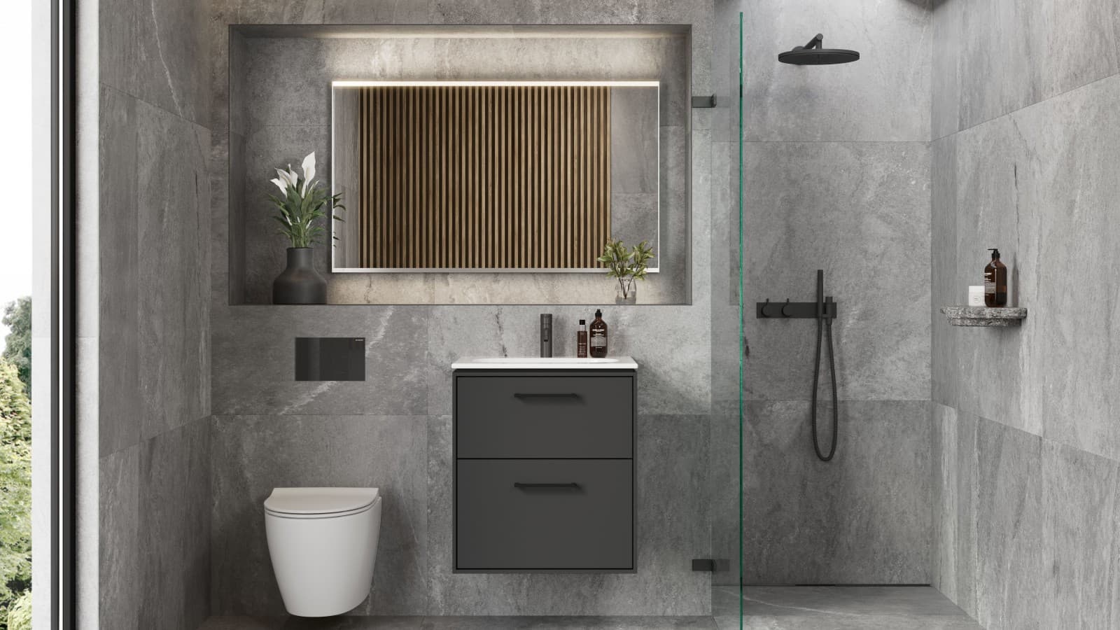 Ifö Sense Art badrumsmöbler och Ifö Option spegel och Spira Art Turboflush vägghängd toalett Ifö Sense Art badrumsmöbler och Ifö Option spegel och Spira Art Turboflush vägghängd toalett
